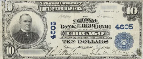 The-National-Bank-of-the-Republic-of-Chicago-$10-Note A rare National Bank Note from Chicago, an item appraised by a professional Illinois coin dealer.