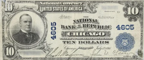 A rare National Bank Note from Chicago, an item appraised by a professional Illinois coin dealer.