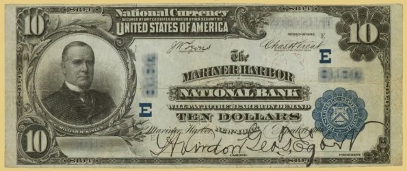 National Currency then dollar note issued by Mariner Harbor First National Bank.