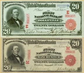 Two "Red Seal" National Currency Notes from the Third Charter Period, showing updated anti-counterfeiting designs.