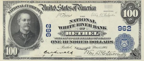 A rare National Bank Note from Bethel, an item appraised by a professional Vermont coin dealer.
