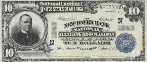 A rare National Bank Note from New Haven, an item appraised by a professional Connecticut coin dealer.