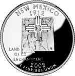 Reverse of the New Mexico state quarter, valued by an expert New Mexico coin dealer.