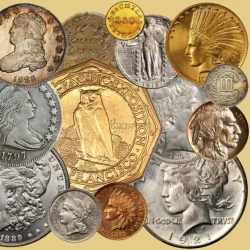 A diverse collection of rare U.S. coins, representing the types of items covered by our rare coin and paper currency appraisal services nationwide.
