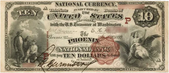 phoenix-national-bank-arizona-note A rare National Bank Note from Phoenix, an item appraised by a professional Arizona coin dealer.