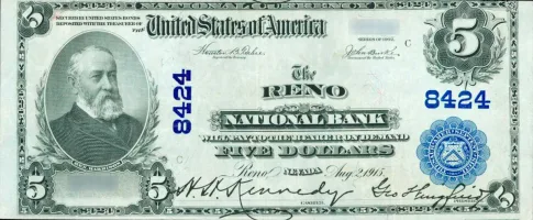 A rare National Bank Note from Reno, an item appraised by a professional Nevada coin dealer.