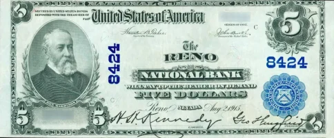 A rare National Bank Note from Reno, an item appraised by a professional Nevada coin dealer.