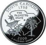 Reverse of the South Carolina state quarter, valued by an expert South Carolina coin dealer.