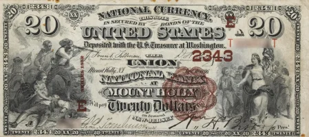 A rare National Bank Note from Mount Holly, an item appraised by a professional New Jersey coin dealer.
