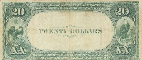 Reverse-of-a-U.S.-National-Currency-Note The reverse of a historic National Currency note, an item appraised by a professional Washington coin dealer.