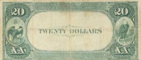 The reverse of a historic National Currency note, an item appraised by a professional Washington coin dealer.