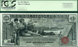 Comparison of large size horseblanket paper money and modern small size US currency