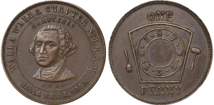 Walla-Walla,-Washington-Masonic-Chapter-No.-1-Penny-Token A Walla Walla, Washington Masonic Chapter Penny, a historic token appraised by an expert Washington coin dealer.