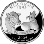 Reverse of the Wisconsin state quarter, valued by an expert Wisconsin coin dealer.