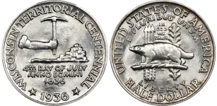 The Wisconsin Territorial Centennial Half Dollar, a classic commemorative coin appraised by an expert Wisconsin coin dealer.