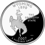wyoming-state-quarter-reverse Reverse of the Wyoming state quarter, valued by an expert Wyoming coin dealer.